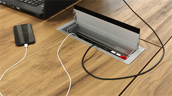 Metalline® Push-Line Bas-Aç Masaüstü Priz Kutusu USB-UPS-CAT 6/3 - Natürel Eloksal