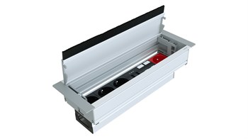 Metalline® Push-Line Bas-Aç Masaüstü Priz Kutusu USB-UPS-CAT 6/3 - Natürel Eloksal