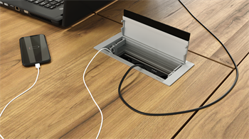 Metalline® Push-Line Bas-Aç Masaüstü Priz Kutusu USB - Natürel Eloksal