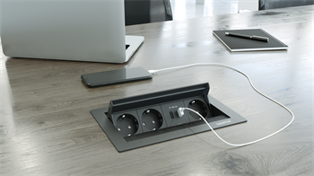 Metalline® Revo-Line Dönmeli Masaüstü Priz Kutusu USB - Siyah