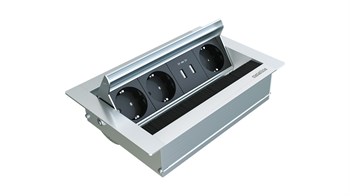 Metalline® Revo-Line Dönmeli Masaüstü Priz Kutusu USB - Natürel Eloksal