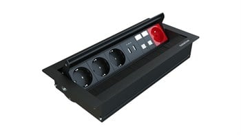 Metalline® Revo-Line Dönmeli Masaüstü Priz Kutusu USB-UPS-CAT6/3 - Siyah