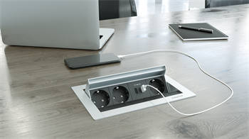 Metalline® Revo-Line Dönmeli Masaüstü Priz Kutusu USB - Natürel Eloksal