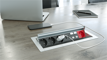 Metalline® Revo-Line Dönmeli Masaüstü Priz Kutusu USB-UPS-CAT6/3 - Natürel Eloksal