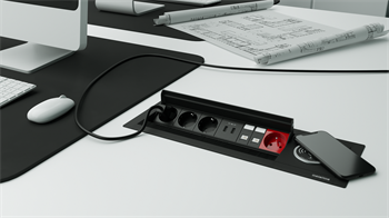 Metalline® Revo-Line Dönmeli Masaüstü Priz Kutusu Wireless USB-UPS-CAT6/3 - Siyah