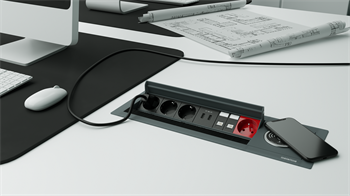 Metalline® Revo-Line Dönmeli Masaüstü Priz Kutusu Wireless USB-UPS-CAT6/3 - Antrasit