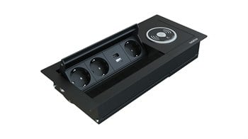 Metalline® Revo-Line Dönmeli Masaüstü Priz Kutusu Wireless USB-A / USB-C - Siyah