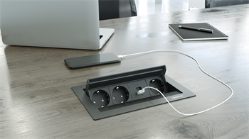 Metalline® Revo-Line Dönmeli Masaüstü Priz Kutusu USB-A / USB-C - Siyah