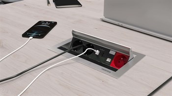 Metalline® Revo-Line Dönmeli Masaüstü Priz Kutusu USB-UPS-CAT6 - Eloksal