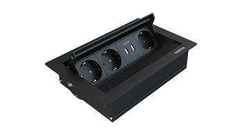 Metalline® Revo-Line Dönmeli Masaüstü Priz Kutusu USB - Siyah