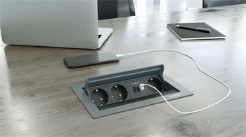 Metalline® Revo-Line Dönmeli Masaüstü Priz Kutusu USB - Antrasit