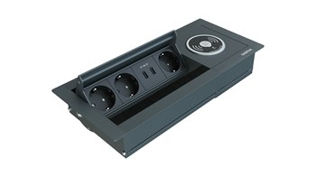 Metalline® Revo-Line Dönmeli Masaüstü Priz Kutusu Wireless USB - Antrasit