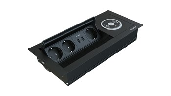 Metalline® Revo-Line Dönmeli Masaüstü Priz Kutusu Wireless USB - Siyah