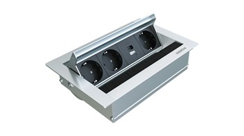 Metalline® Revo-Line Dönmeli Masaüstü Priz Kutusu USB-A / USB-C - Natürel Eloksal