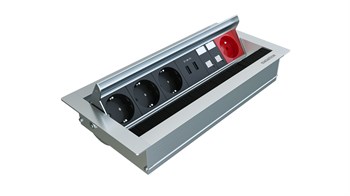 Metalline® Revo-Line Dönmeli Masaüstü Priz Kutusu USB-UPS-CAT6/3 - Natürel Eloksal