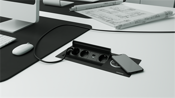Metalline® Revo-Line Dönmeli Masaüstü Priz Kutusu Wireless USB-A / USB-C - Siyah