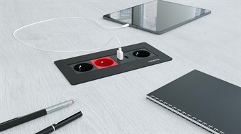 Metalline® Sole-Line Dönmeli Masaüstü Priz Kutusu UPS / USB - Siyah