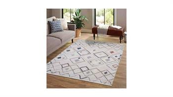 Piksel Halı Krem Geometrik Desenli Dijital Baskı Halı