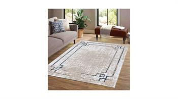 Piksel Halı Krem Klasik Çerçeve Dijital Baskı Halı