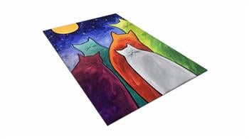 Piksel Halı Renkli Kedi Desenli Dijital Baskı Halı