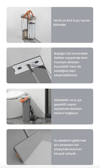 VALLETTA KOLOMBO KİRLİ VE TEMİZ SU AYIRICILI ÇİFT BÖLMELİ TABLET MOP SETİ SIYIRICILI TEMİZLİK KOVASI