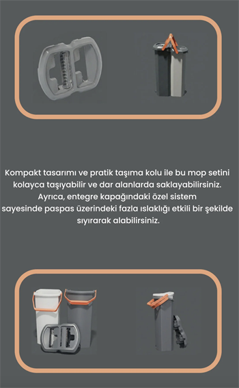 VALLETTA KOLOMBO KİRLİ VE TEMİZ SU AYIRICILI ÇİFT BÖLMELİ TABLET MOP SETİ SIYIRICILI TEMİZLİK KOVASI