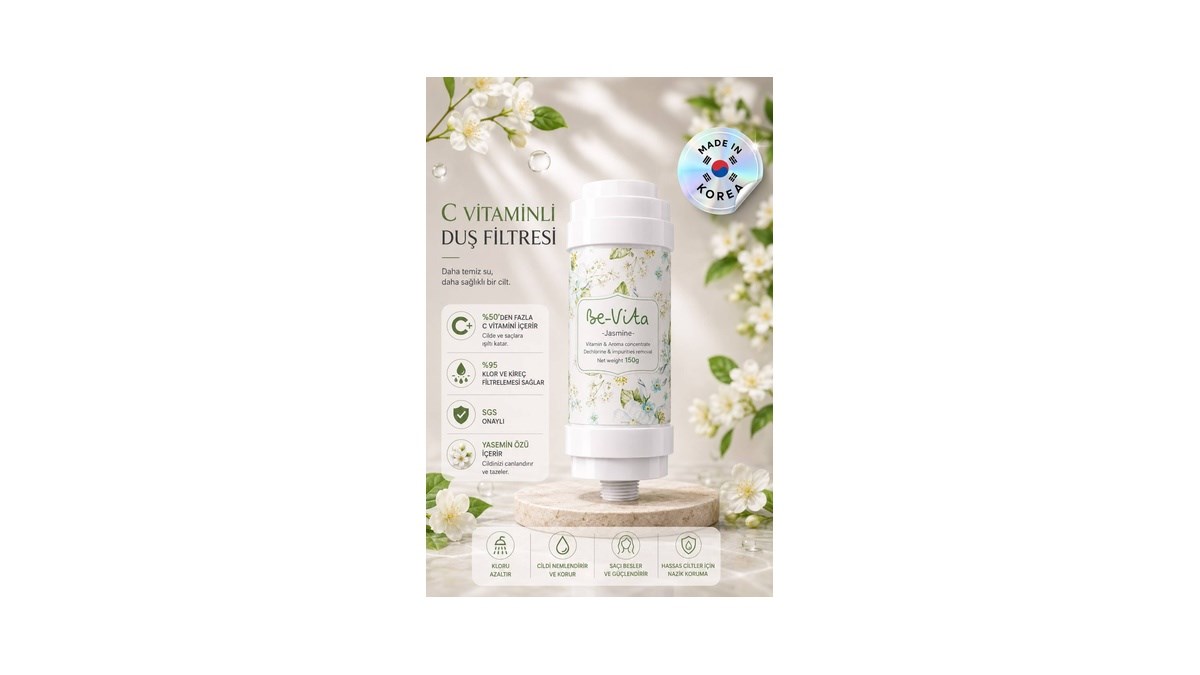 Be-Vita Jasmin C Vitaminli Aromatik Duş Filtresi - Cilt Besleyici Klor ve Kireç Arıtıcı Duş Filtresi (150gr)