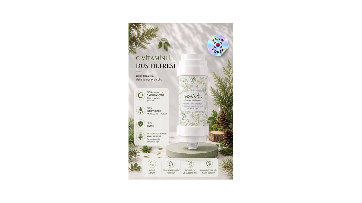 Be-Vita Phytoncide Forest C Vitaminli Aromatik Duş Filtresi - Cilt Besleyici Klor ve Kireç Arıtıcı Duş Filtresi (150gr)