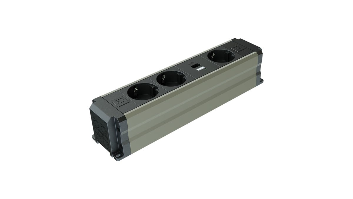 Metalline® Büro-Line Sıva Üstü Bürotik Priz Kutusu USB-A / USB-C - Şampanya Eloksal