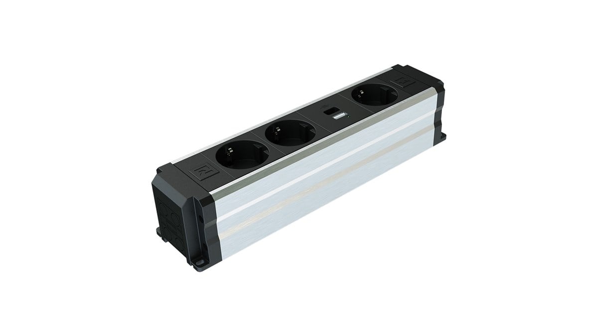 Metalline® Büro-Line Sıva Üstü Bürotik Priz Kutusu USB-A / USB-C - Natürel Eloksal
