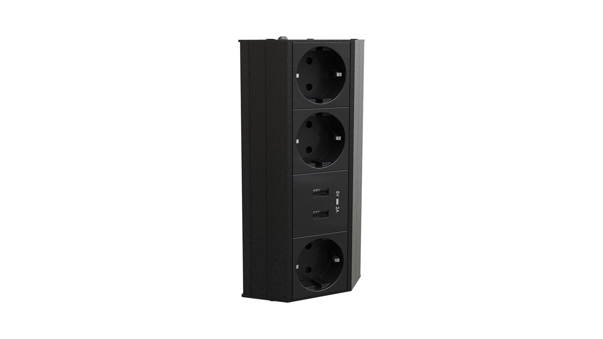 Metalline® Corner-Line Raf Priz Sistemi USB - Siyah