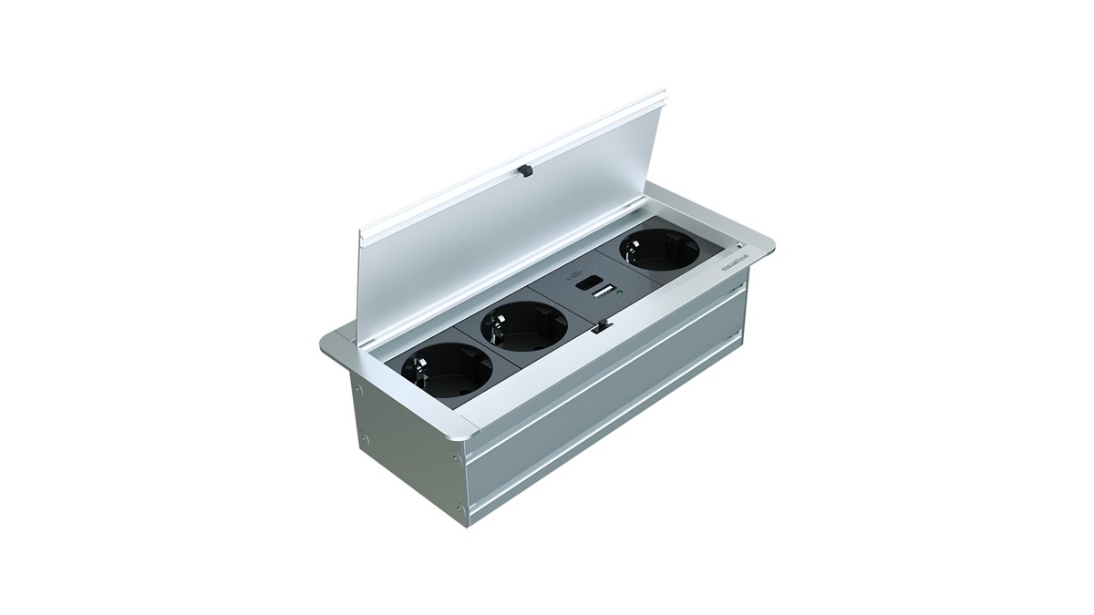 Metalline® Klip-Line Bas-Aç Priz Sistemi USB-A / USB-C - Natürel Eloksal