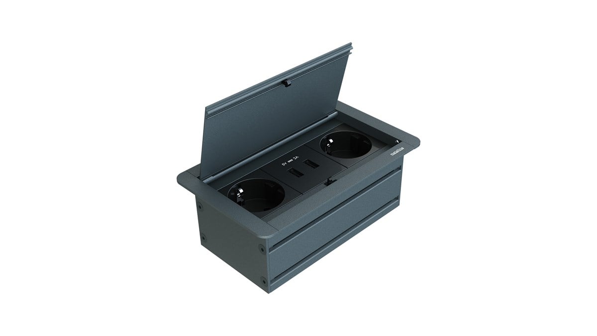 Metalline® Klip-Line Bas-Aç Priz Sistemi USB - Antrasit