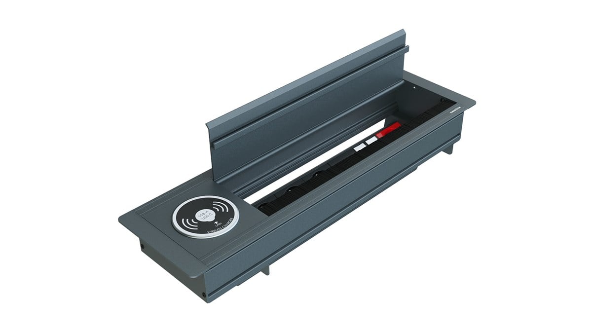 Metalline® Max-Line Kablosuz Şarjlı Masaüstü Priz Kutusu  UPS-USB-CAT6/3 - Antrasit