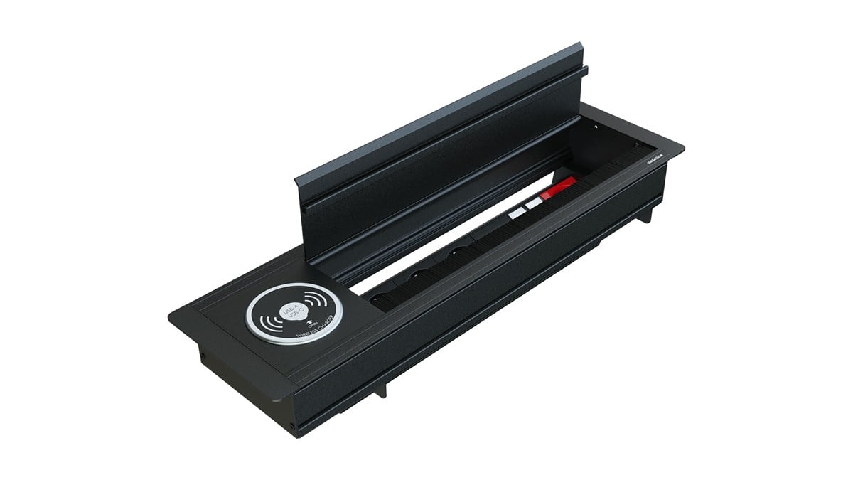 Metalline® Max-Line Kablosuz Şarjlı Masaüstü Priz Kutusu  UPS-USB-CAT6/3 - Siyah