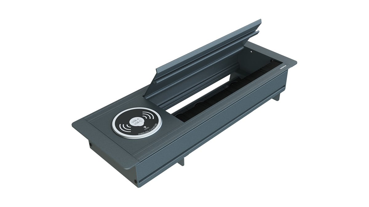 Metalline® Max-Line Kablosuz Şarjlı Masaüstü Priz Kutusu USB - Antrasit