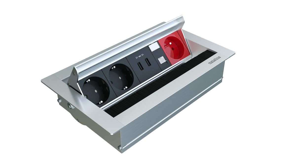 Metalline® Revo-Line Dönmeli Masaüstü Priz Kutusu USB-UPS-CAT6 - Eloksal