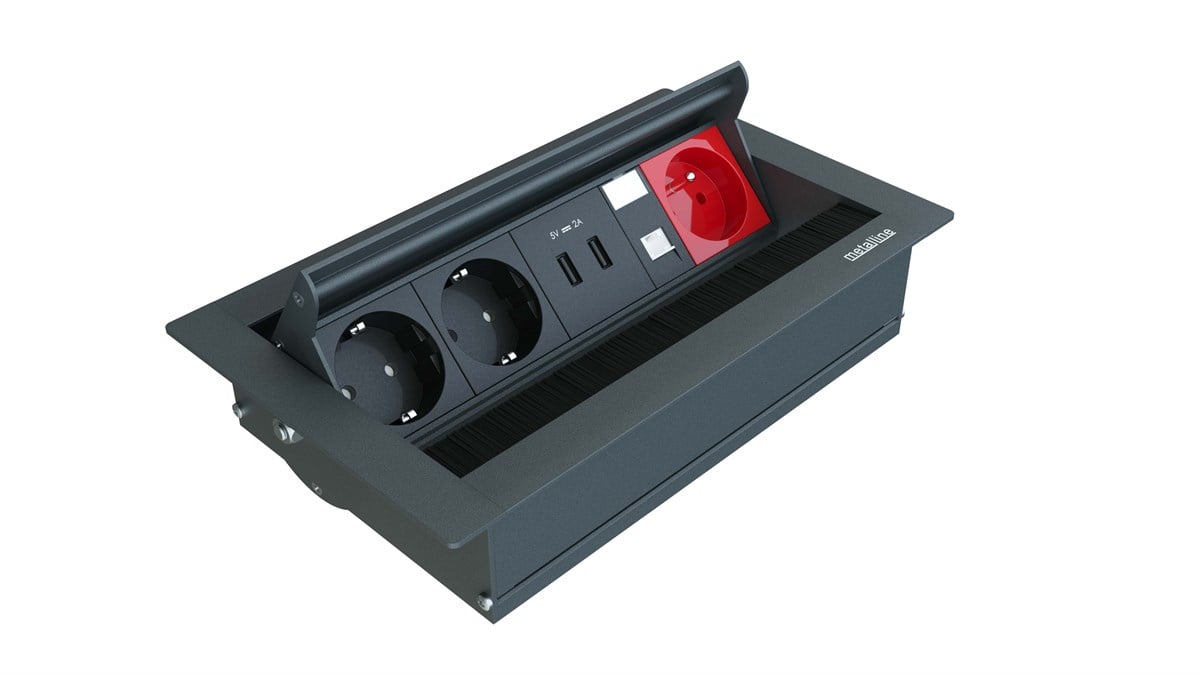 Metalline® Revo-Line Dönmeli Masaüstü Priz Kutusu USB-UPS-CAT6 - Antrasit
