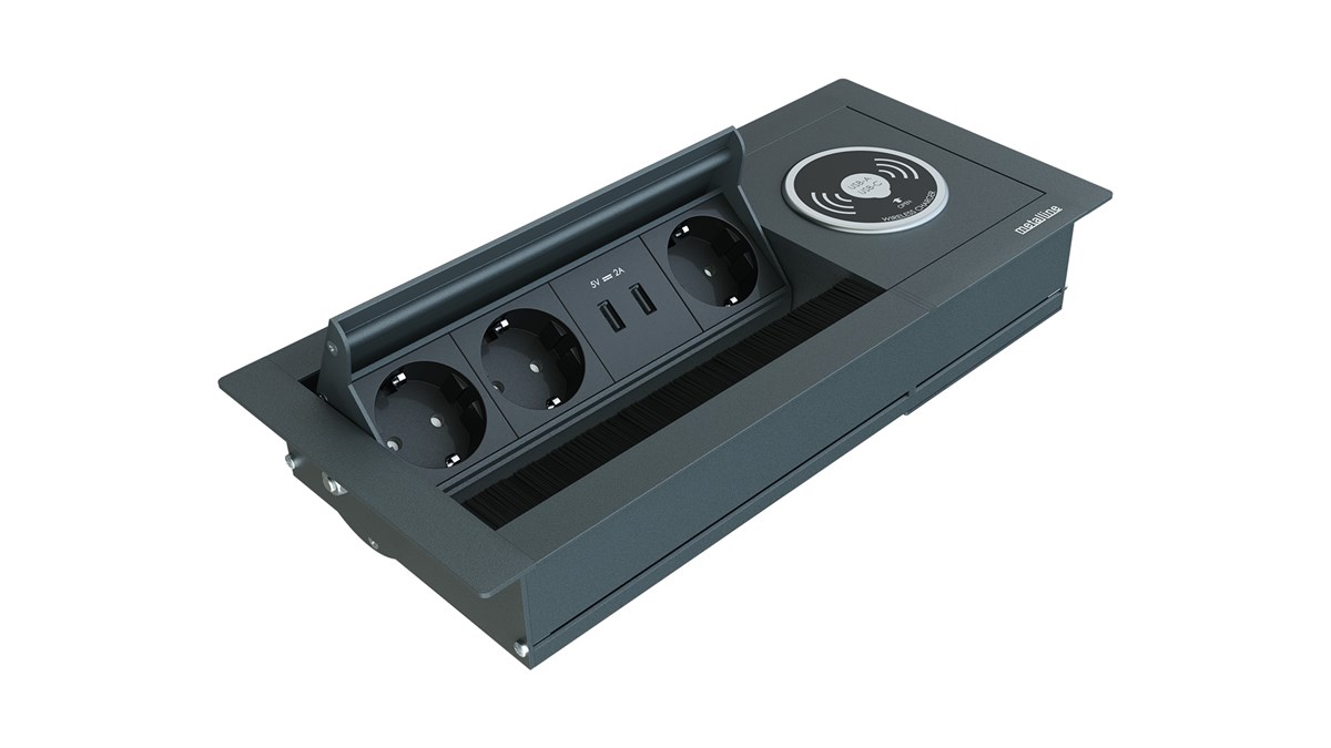 Metalline® Revo-Line Dönmeli Masaüstü Priz Kutusu Wireless USB - Antrasit