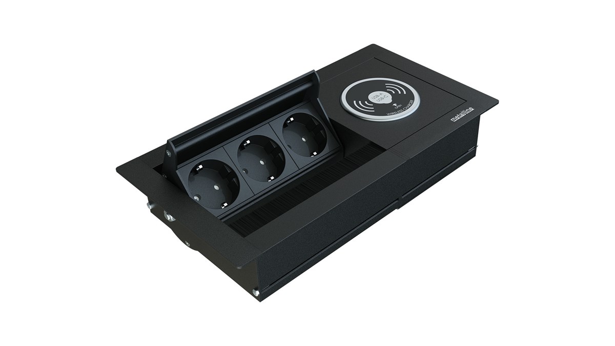 Metalline® Revo-Line Dönmeli Masaüstü Priz Kutusu Wireless - Siyah