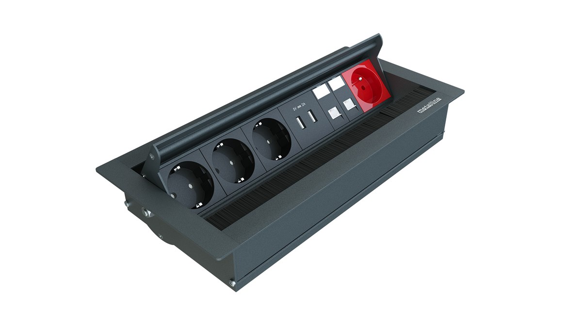 Metalline® Revo-Line Dönmeli Masaüstü Priz Kutusu USB-UPS-CAT6/3 - Antrasit