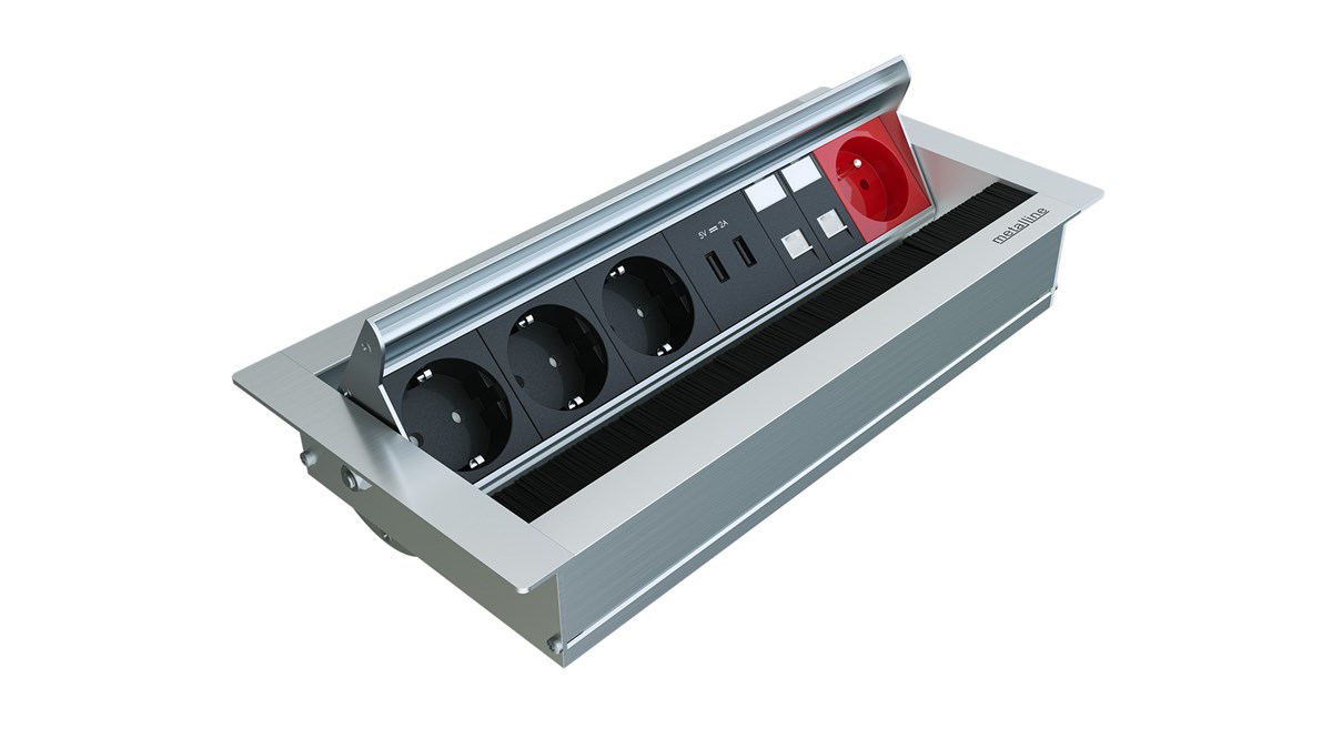 Metalline® Revo-Line Dönmeli Masaüstü Priz Kutusu USB-UPS-CAT6/3 - Natürel Eloksal