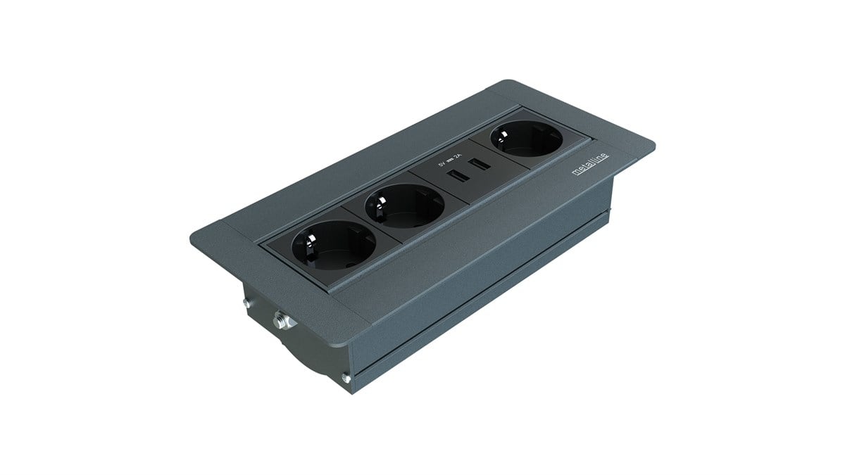 Metalline® Sole-Line Dönmeli Masaüstü Priz Kutusu USB - Antrasit