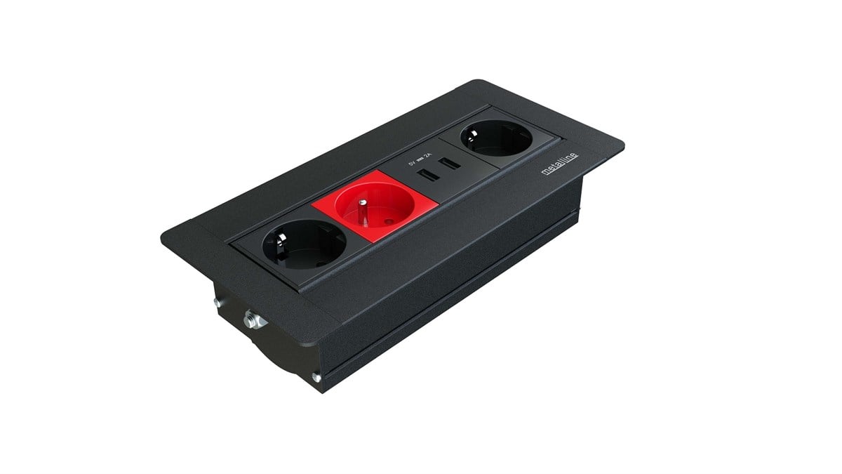 Metalline® Sole-Line Dönmeli Masaüstü Priz Kutusu UPS/USB - Siyah