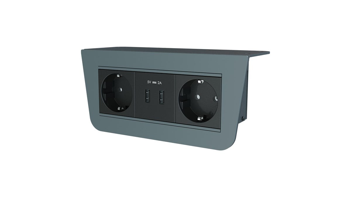 Metalline® Under-Line Tezgah Altı Priz&Usb Kutusu  - Antrasit