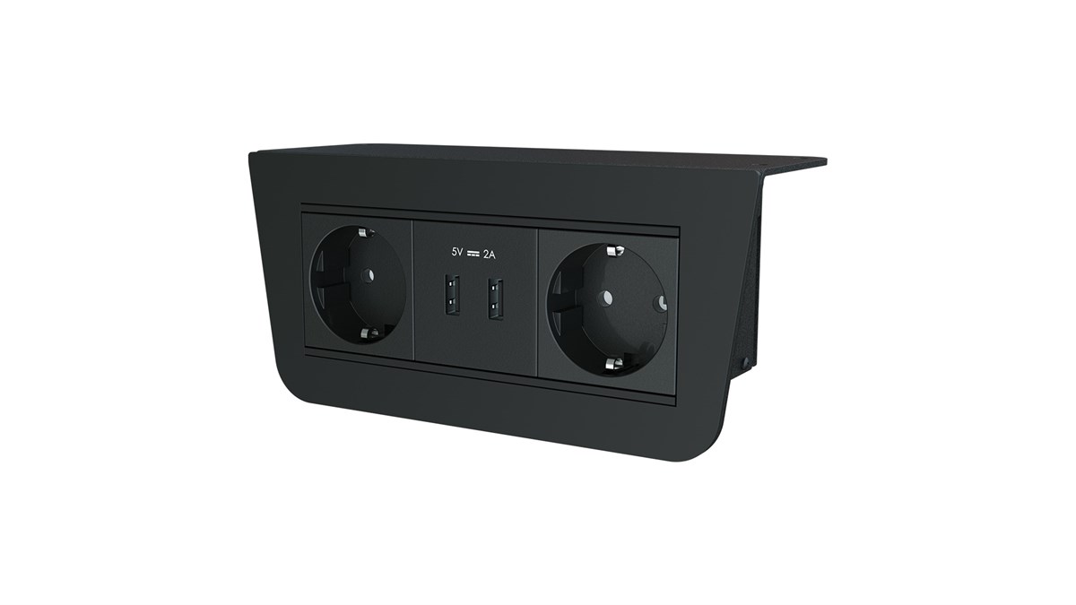 Metalline® Under-Line Tezgah Altı Priz&Usb Kutusu - Siyah