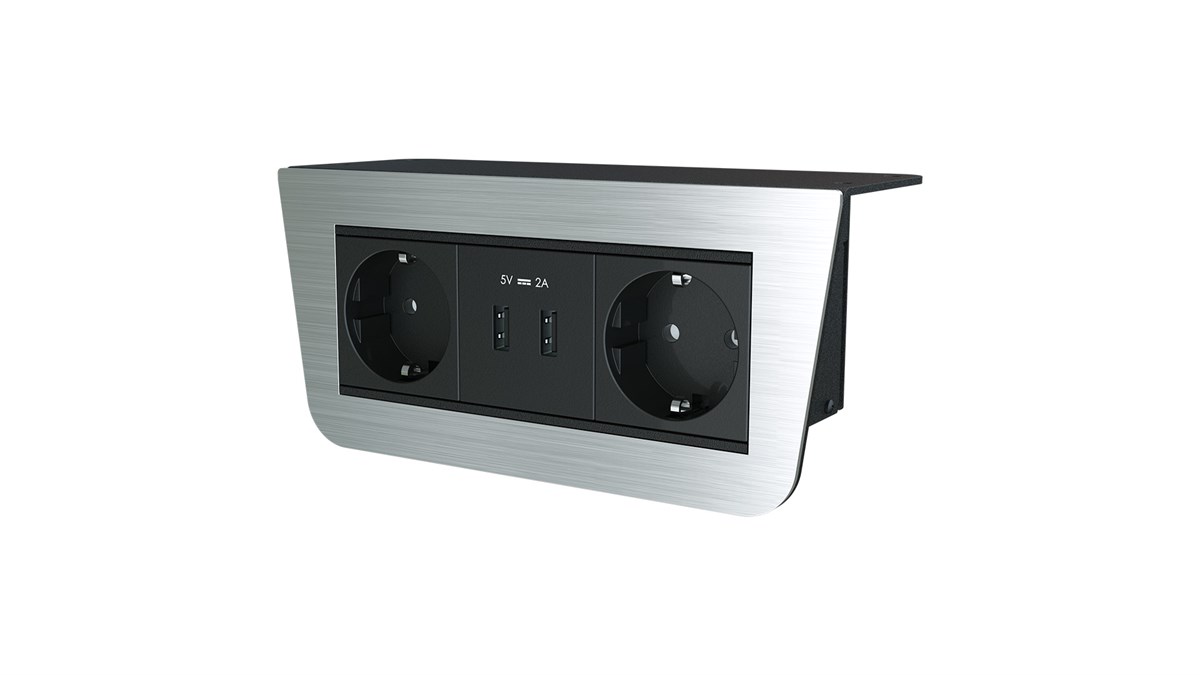 Metalline® Under-Line Tezgah Altı Priz&Usb Kutusu - Paslanmaz