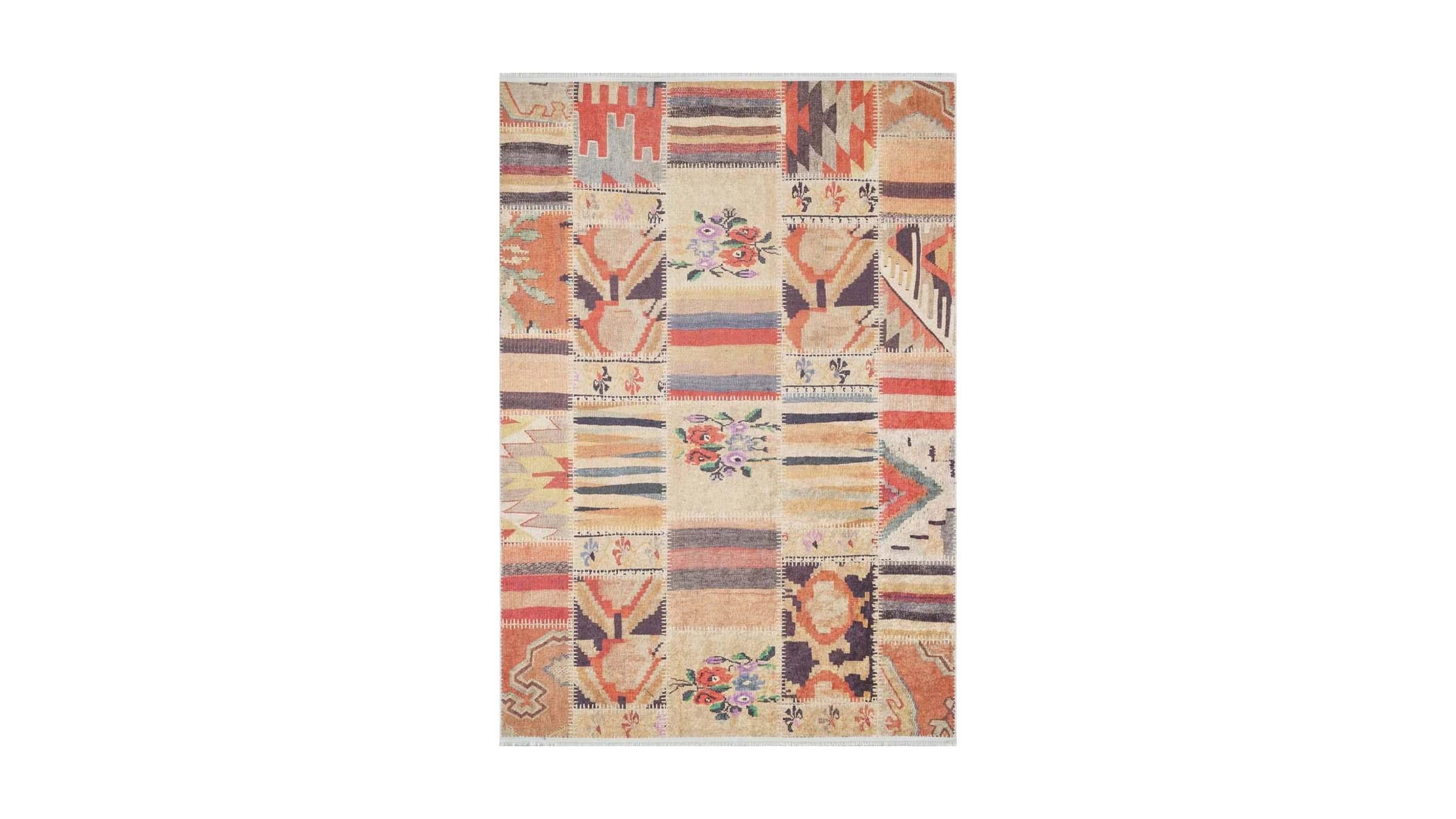 Piksel Halı Turuncu Patchwork Desen Dijital Baskı Halı