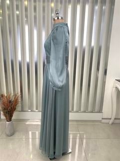 Afra Hijab Evening Dress with Belt Detail Hidden Zipper Mint