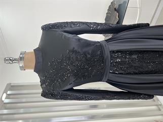 Çağla Hijab Evening Dress Black with Stone Lace Detail